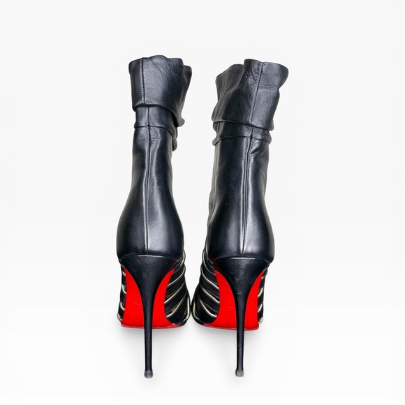 Christian Louboutin Black Leather Cutout Heeled Boots Size 38 - Picture 4 of 11